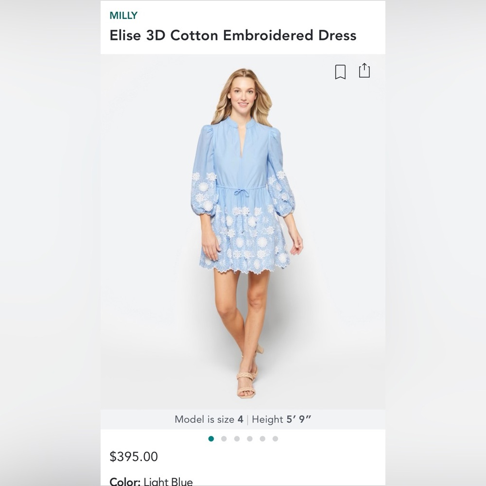 Milly Elise 3D cotton embroidered Dress size 12. Light blue. Stitch Fix